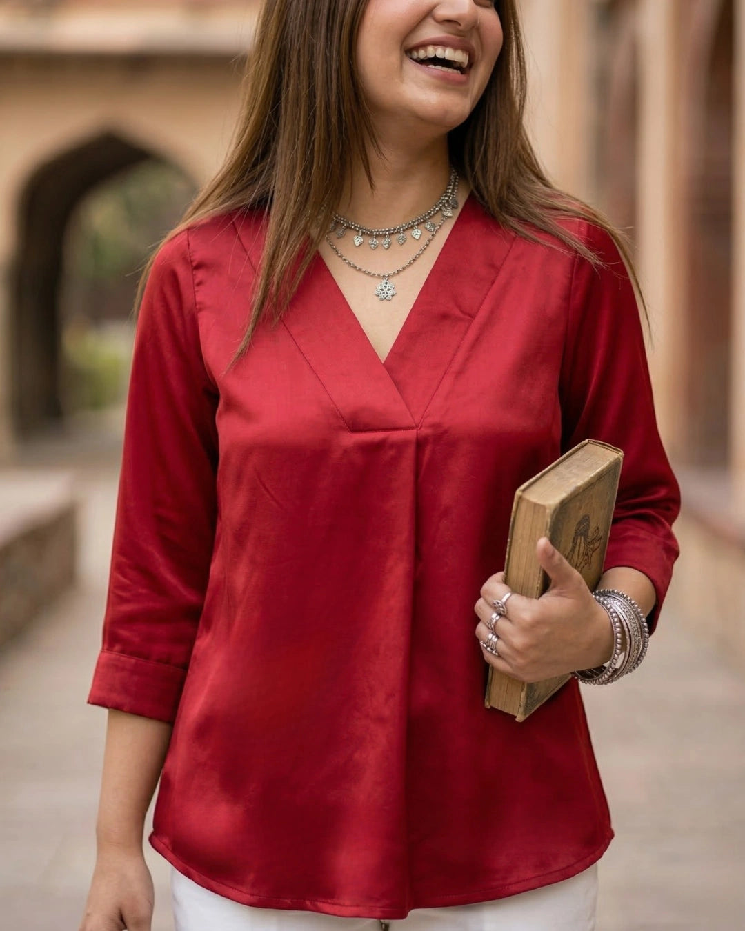 Paint the Town Red Satin Formal Top For Women