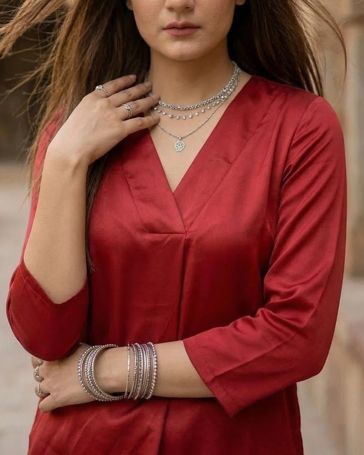 Paint the Town Red Satin Formal Top For Women