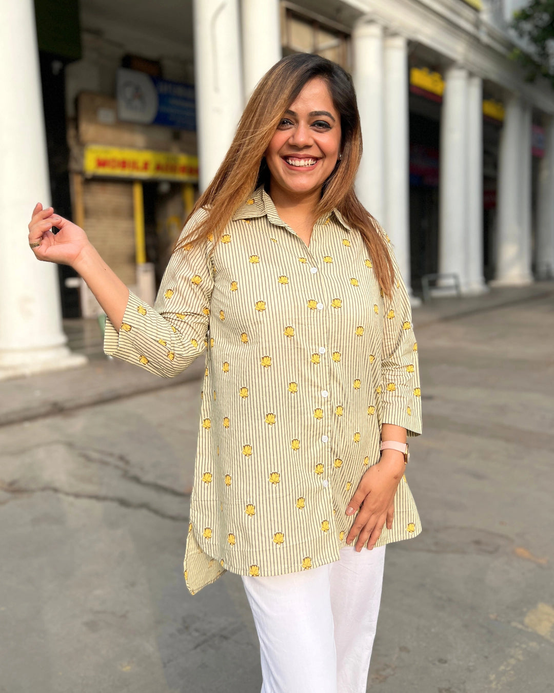 Pastel Green Striped Cotton Shirt for Women