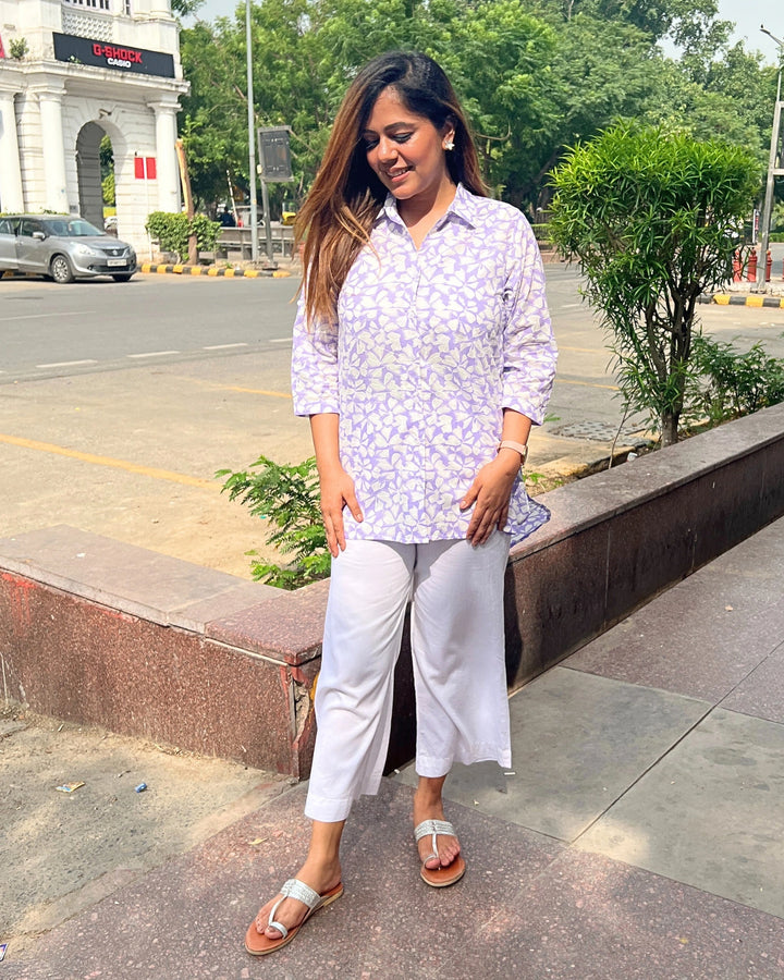Pastel Lavender Floral Shirt for Women