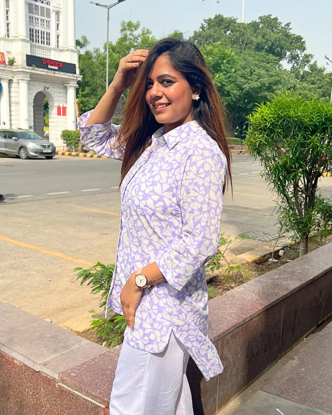 Pastel Lavender Floral Shirt for Women