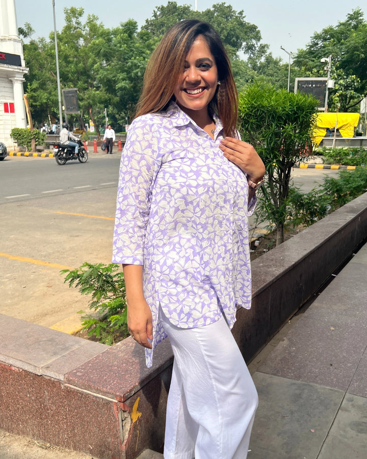 Pastel Lavender Floral Shirt for Women