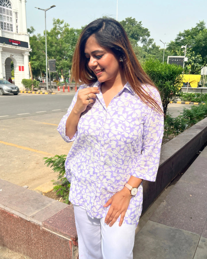 Pastel Lavender Floral Shirt for Women