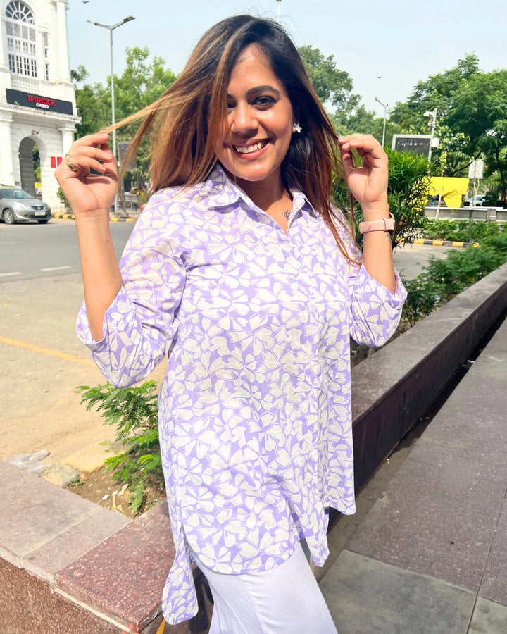 Pastel Lavender Floral Shirt for Women