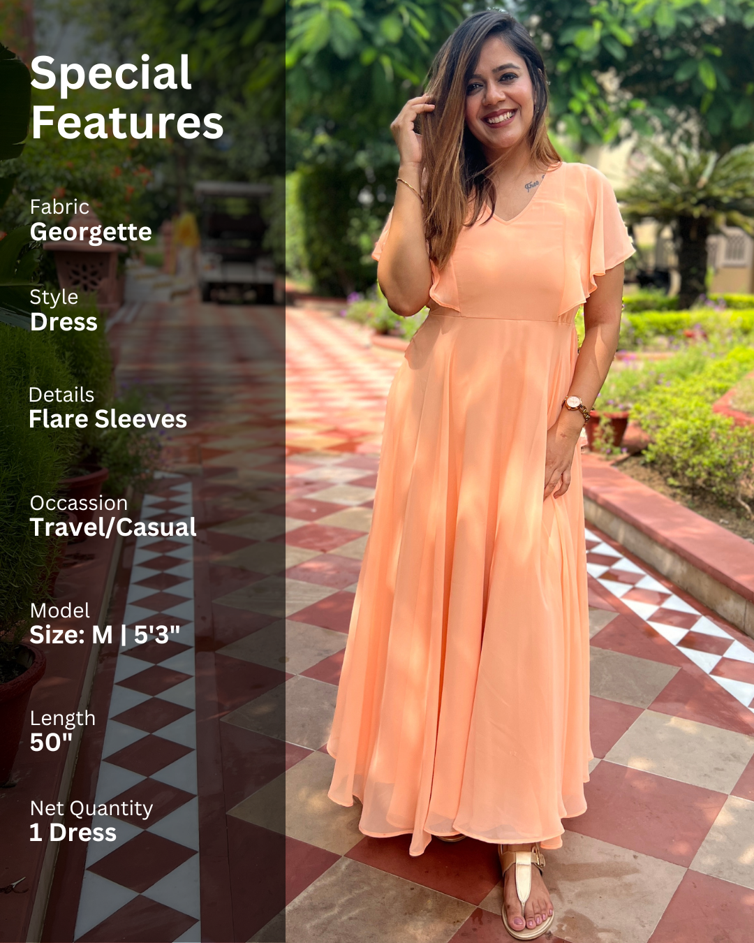 Peach Glow Georgette Maxi Dress For Women