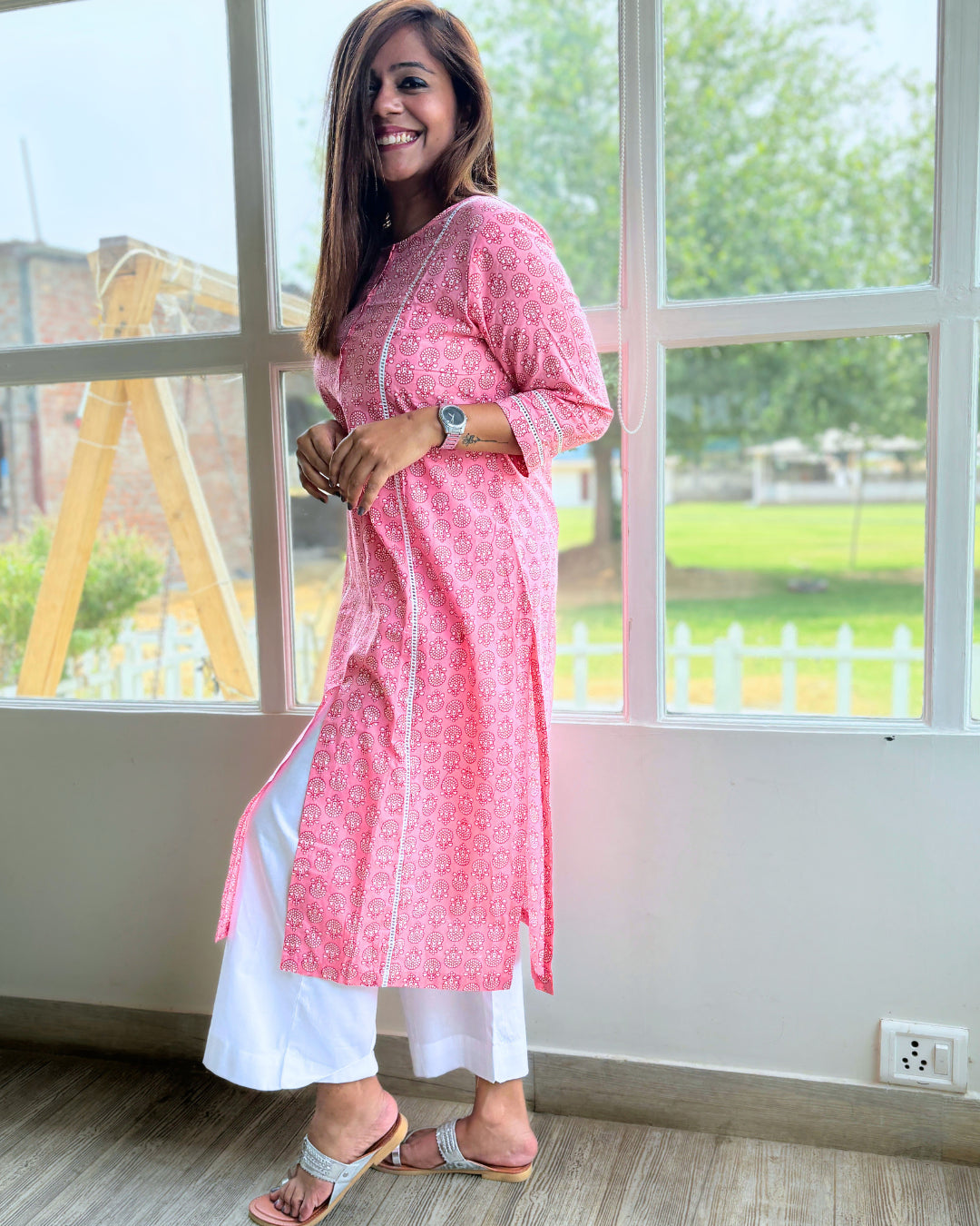 Pink Laced Kurta