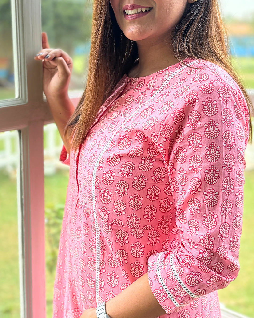 Pink Laced Kurta