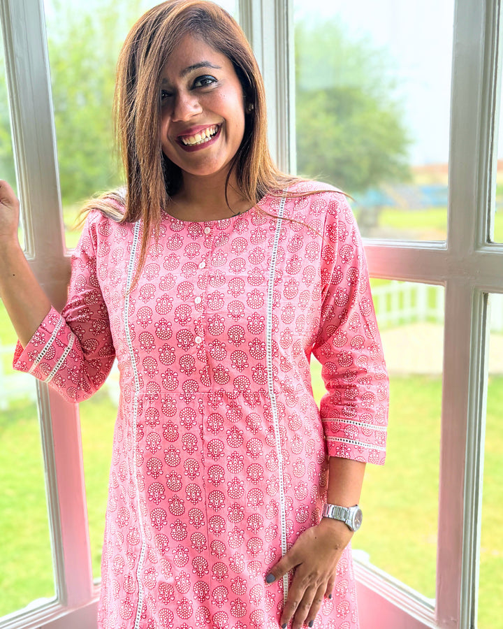 Pink Laced Kurta