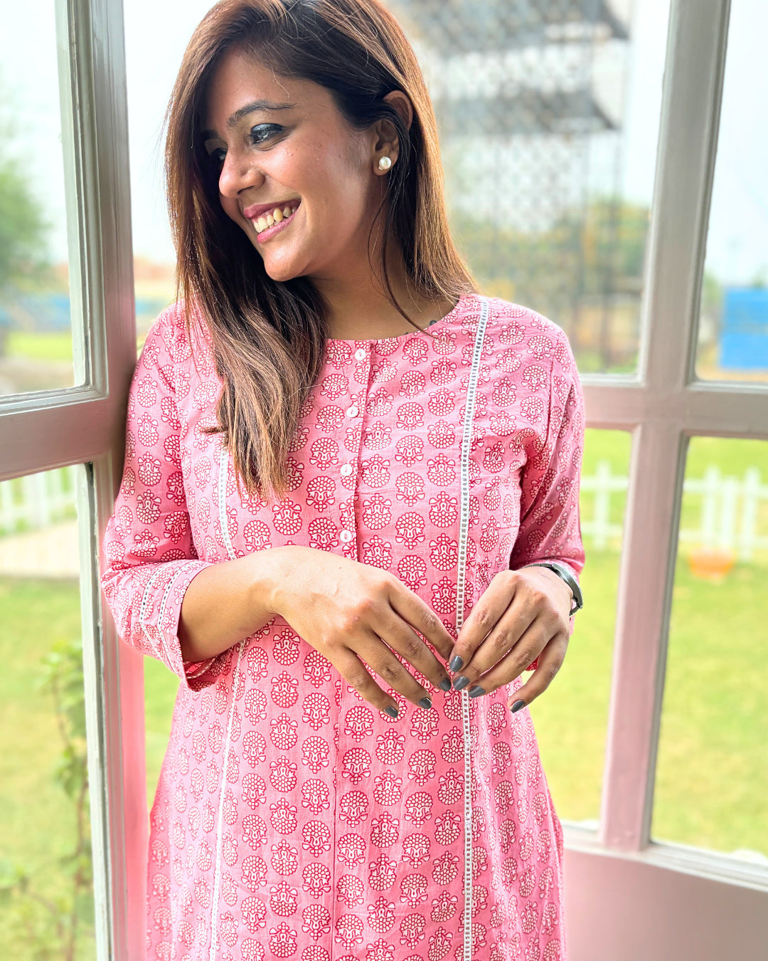 Pink Laced Kurta