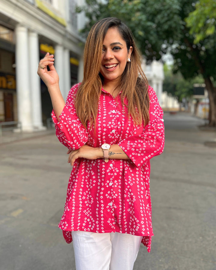 Pink Banjara Print Women’s Cotton A-Line Shirt