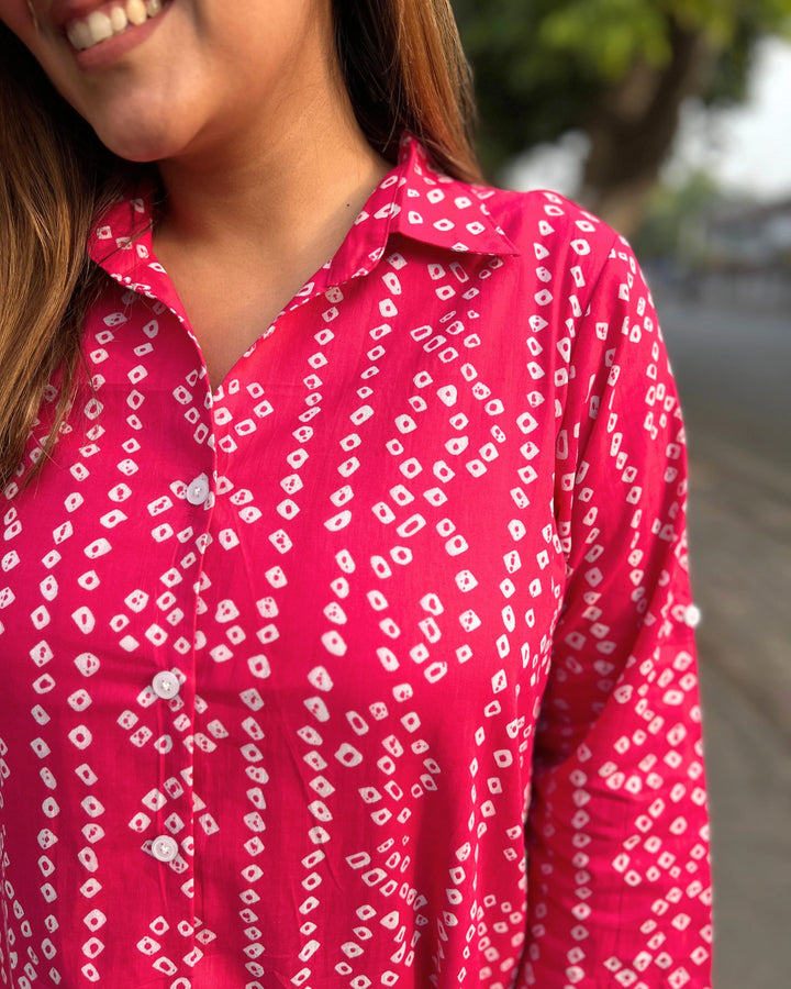 Pink Banjara Print Women’s Cotton A-Line Shirt