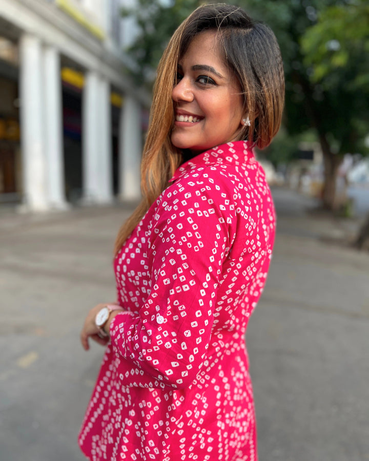Pink Banjara Print Women’s Cotton A-Line Shirt