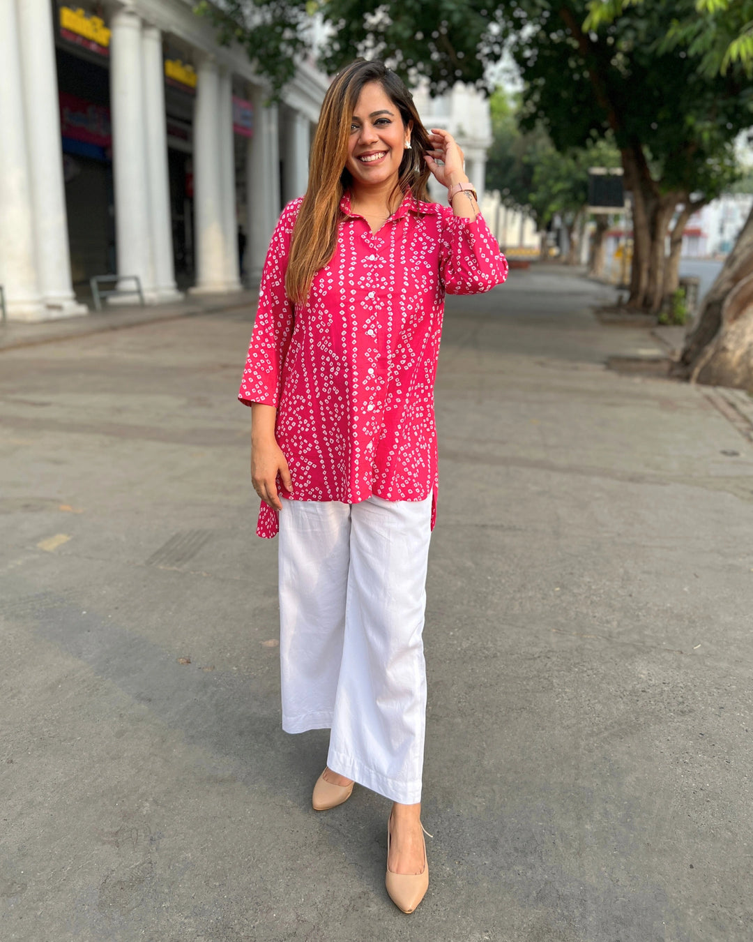 Pink Banjara Print Women’s Cotton A-Line Shirt