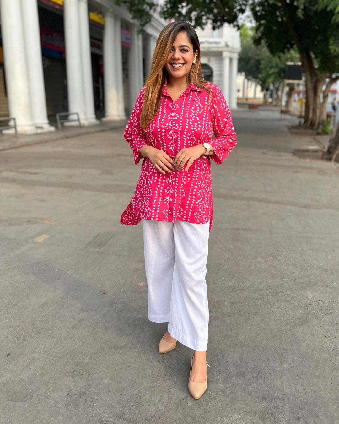 Pink Banjara Print Women’s Cotton A-Line Shirt