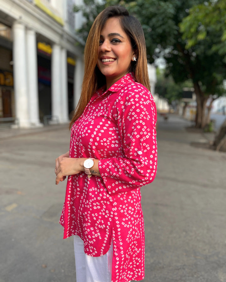 Pink Banjara Print Women’s Cotton A-Line Shirt