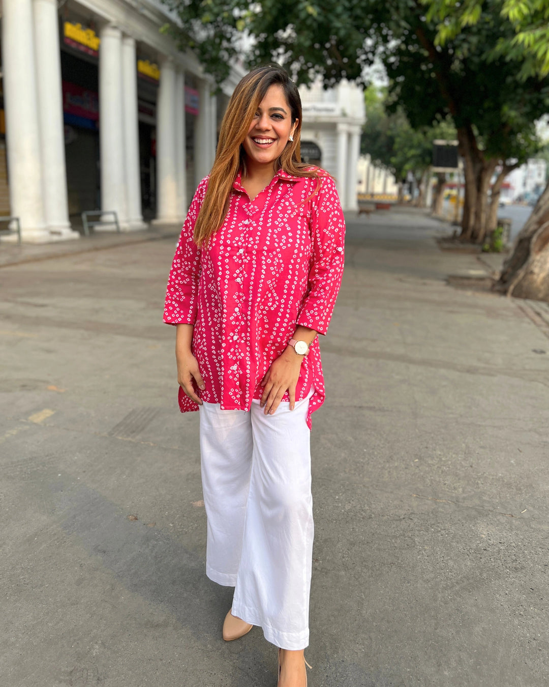 Pink Banjara Print Women’s Cotton A-Line Shirt
