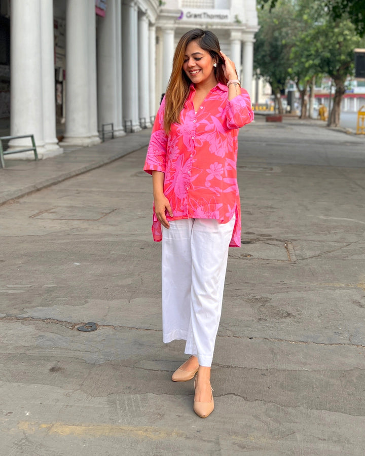 Pink Crush Floral Printed Shirt For Women