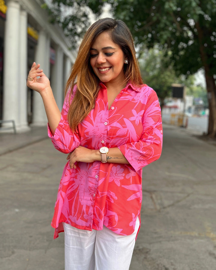 Pink Crush Floral Printed Shirt For Women
