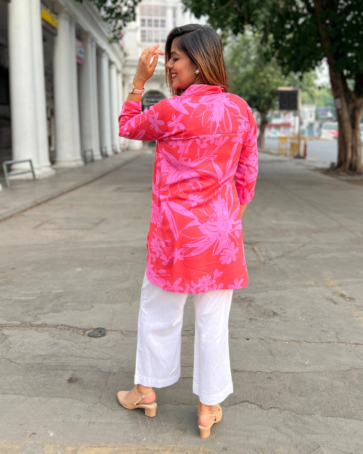 Pink Crush Floral Printed Shirt For Women