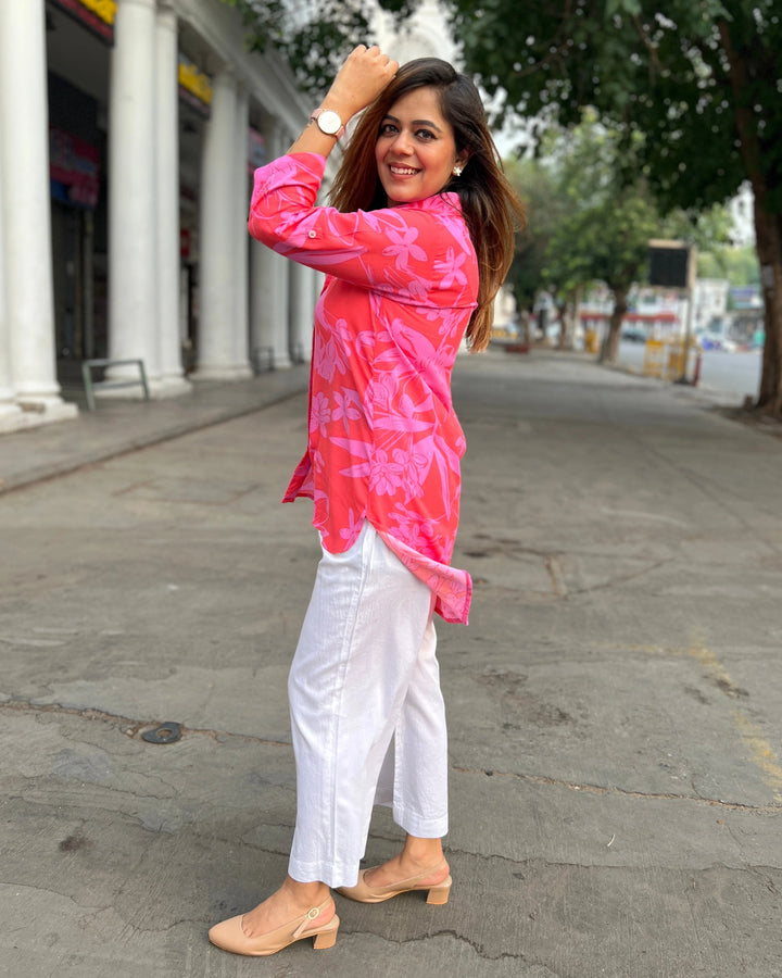 Pink Crush Floral Printed Shirt For Women