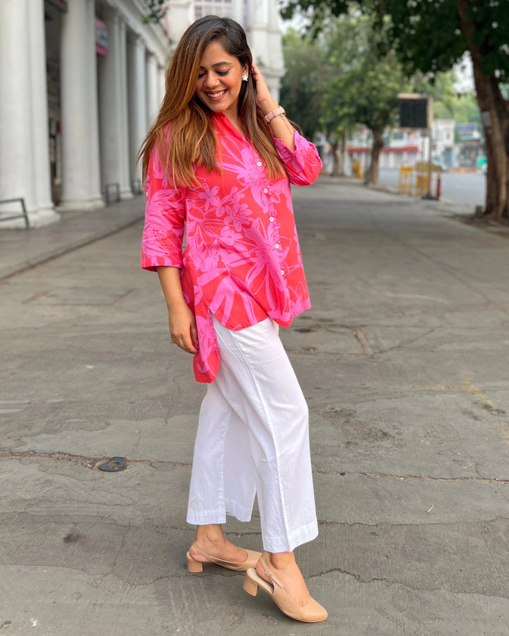Pink Crush Floral Printed Shirt For Women