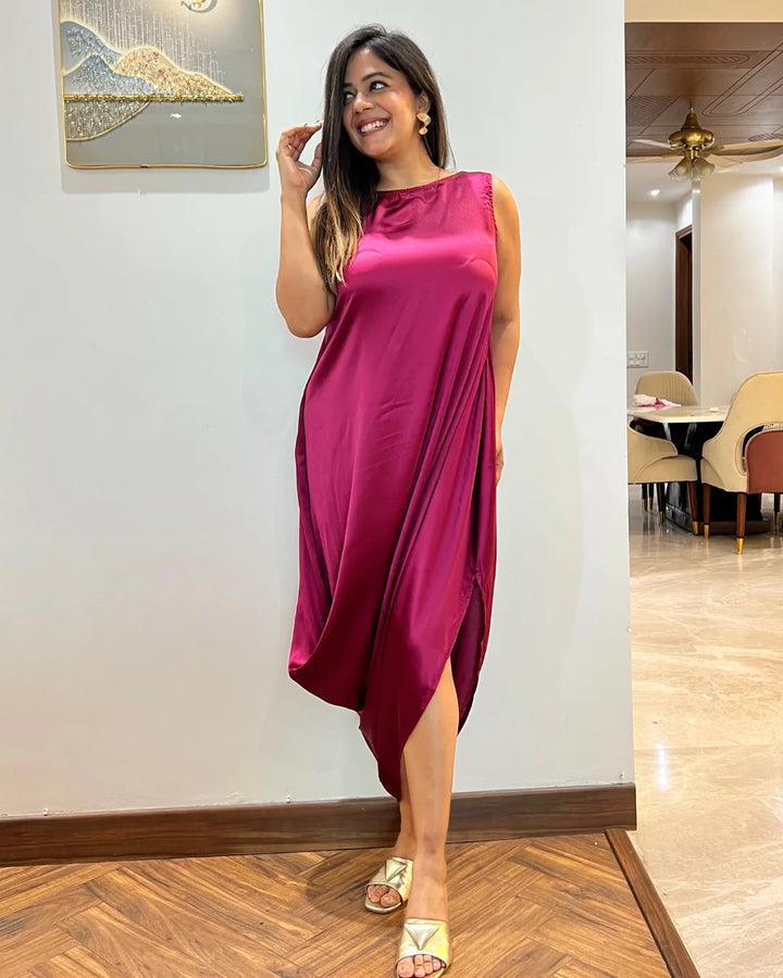 Pink Satin Cowl Dress For Women