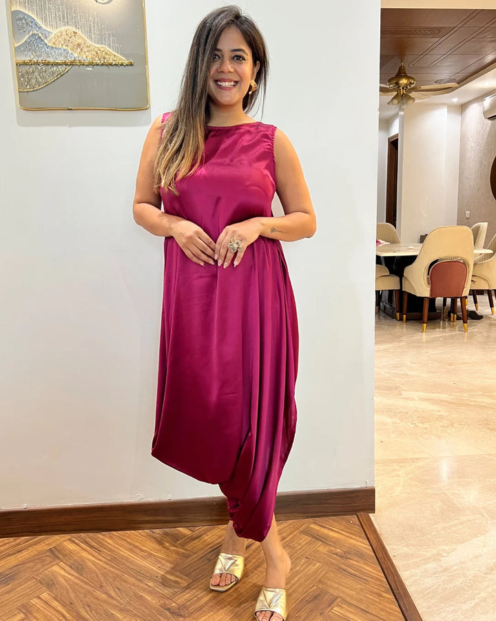 Pink Satin Cowl Dress For Women