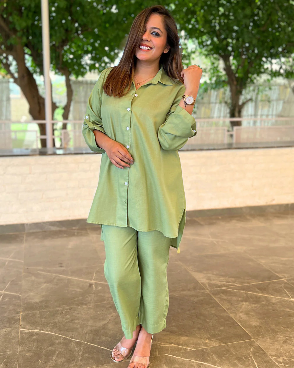 Pistachio Green Cotton Slub Aline Co-ords