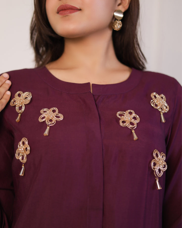 Plum Purple Solid Embellished Shirt