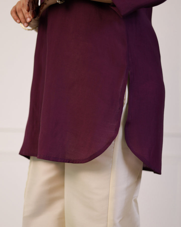 Plum Purple Solid Embellished Shirt