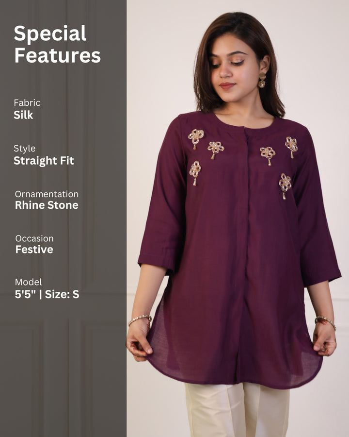 Plum Purple Solid Embellished Shirt