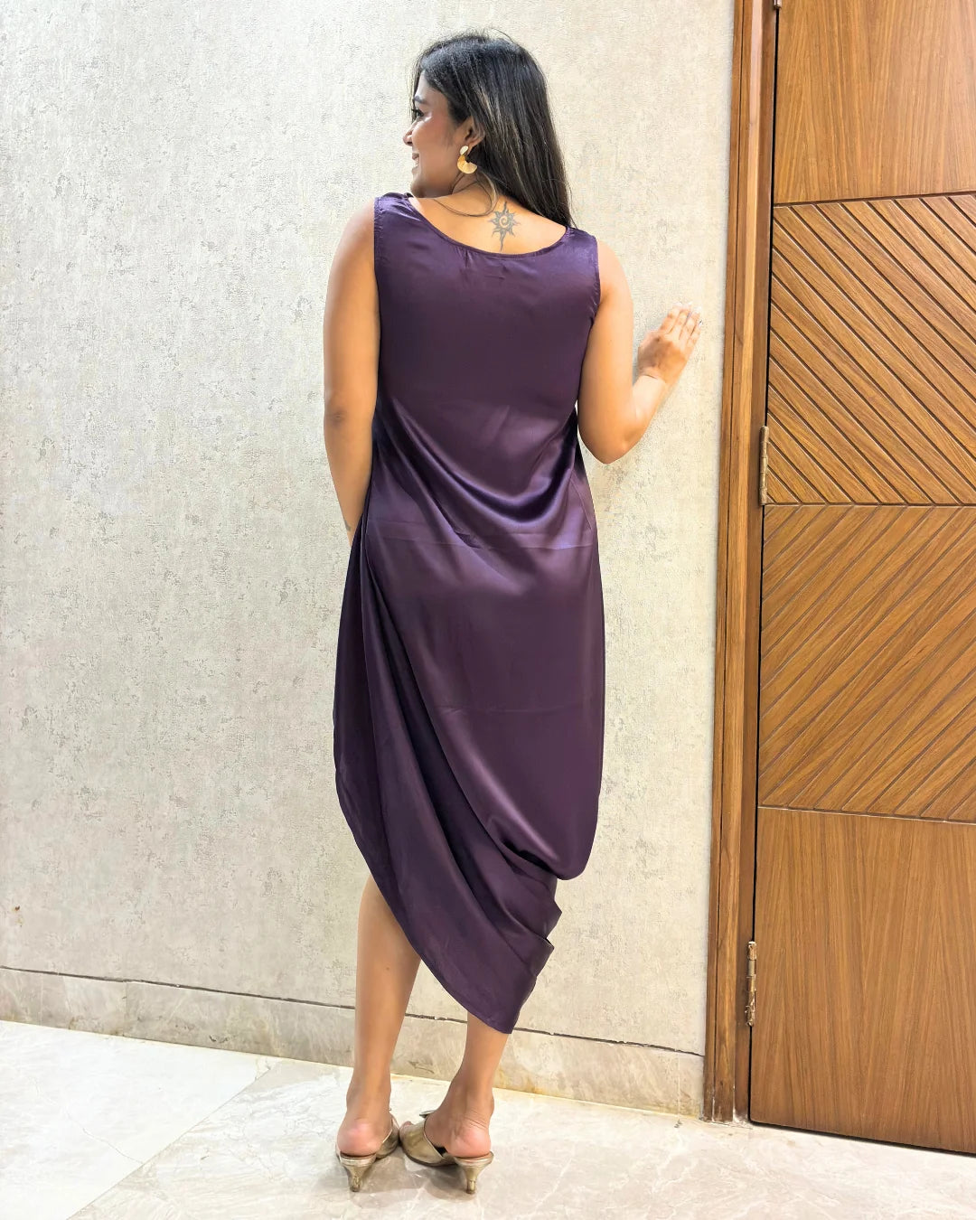 Plum Satin Cowl Dress For Women