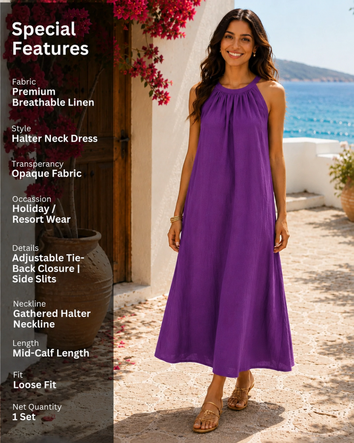 Purple Blossom Halter Neck Dress For Women