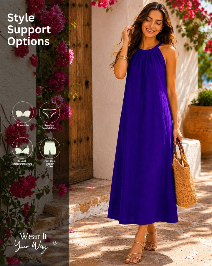 Purple Blossom Halter Neck Dress For Women