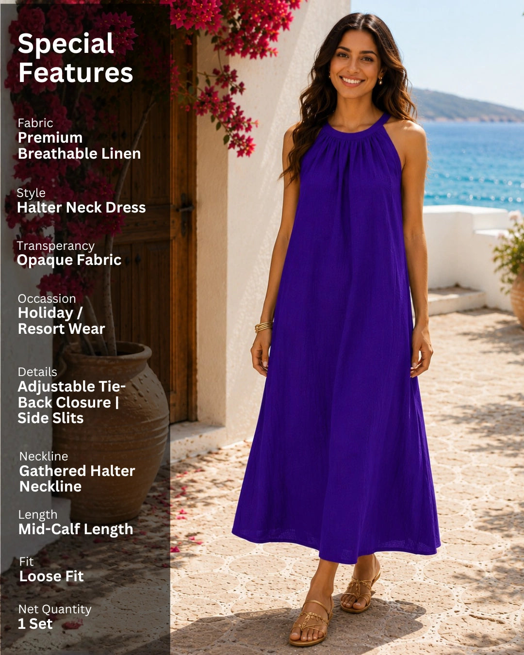 Purple Blossom Halter Neck Dress For Women