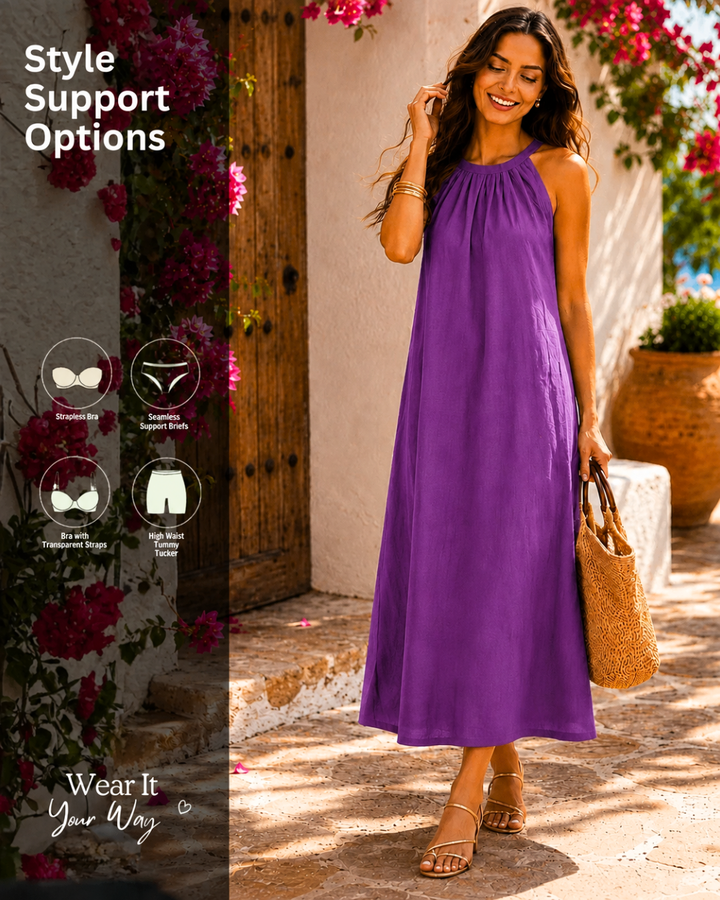 Purple Blossom Halter Neck Dress For Women