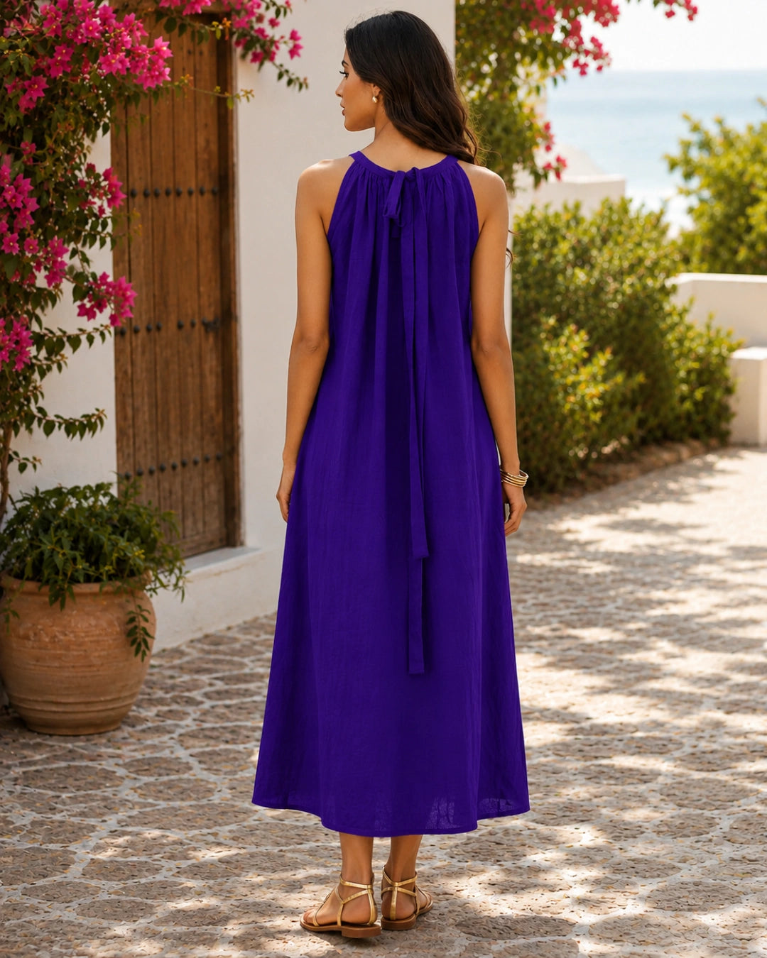 Purple Blossom Halter Neck Dress For Women