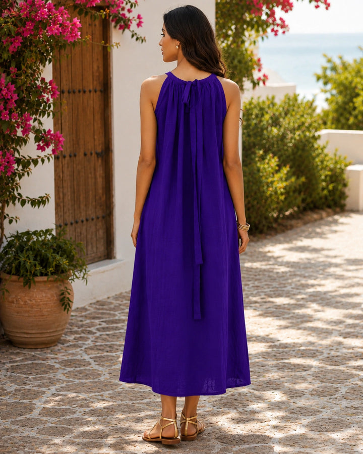 Purple Blossom Halter Neck Dress For Women