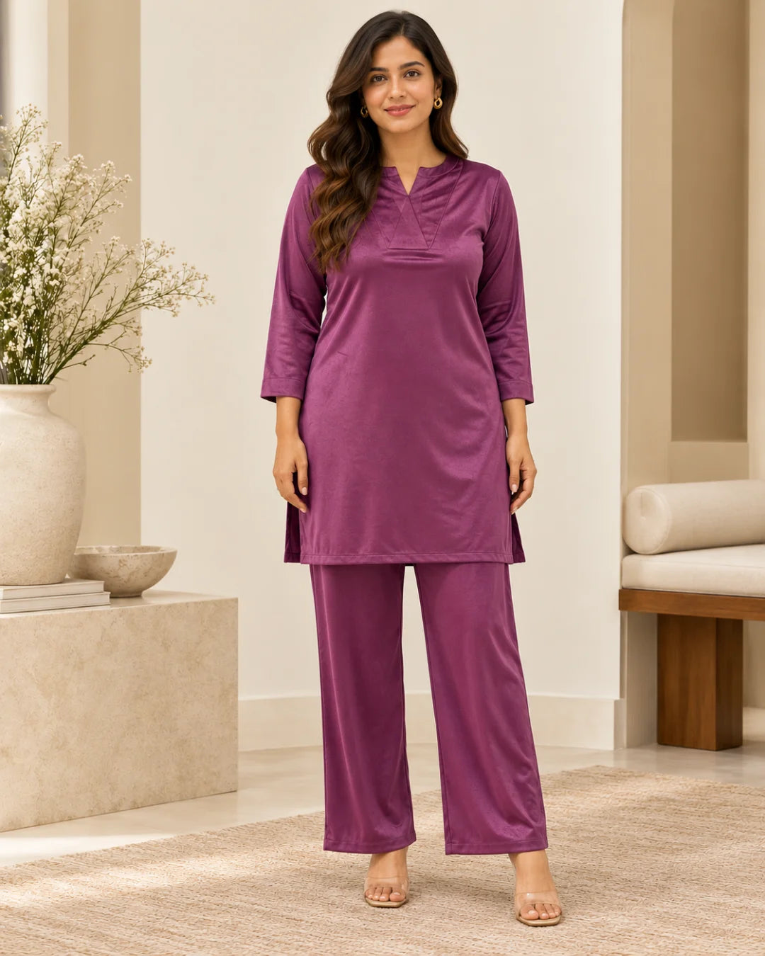 Purple Velvet Straight Pant