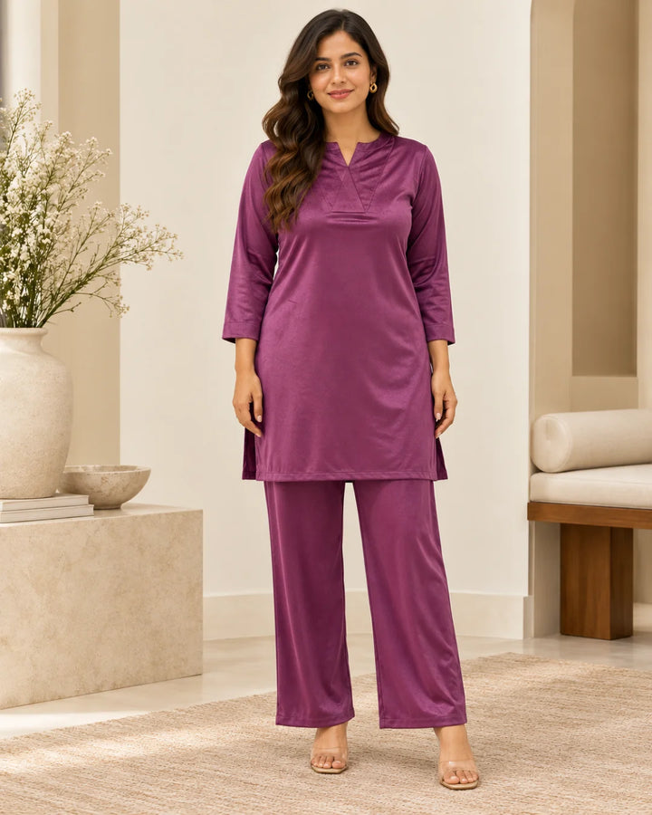 Purple Velvet Straight Pant