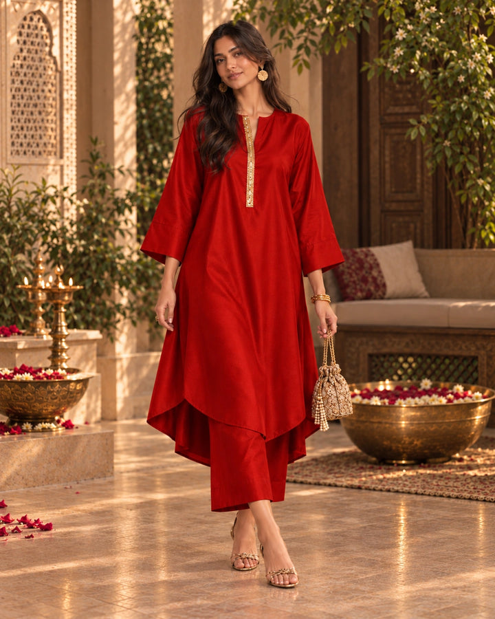 Red Grace Satin Co-ord Set