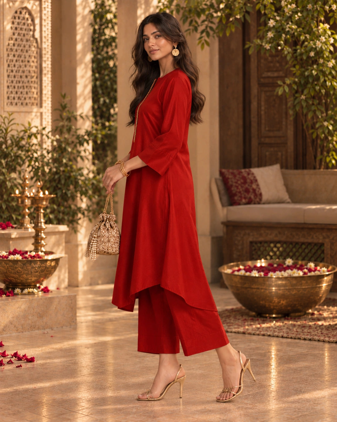 Red Grace Satin Co-ord Set