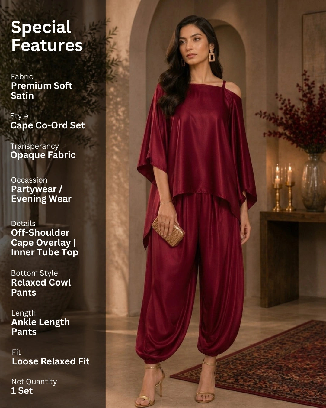 Red Satin Indo Western Dramebaaz Cape Cowl Set