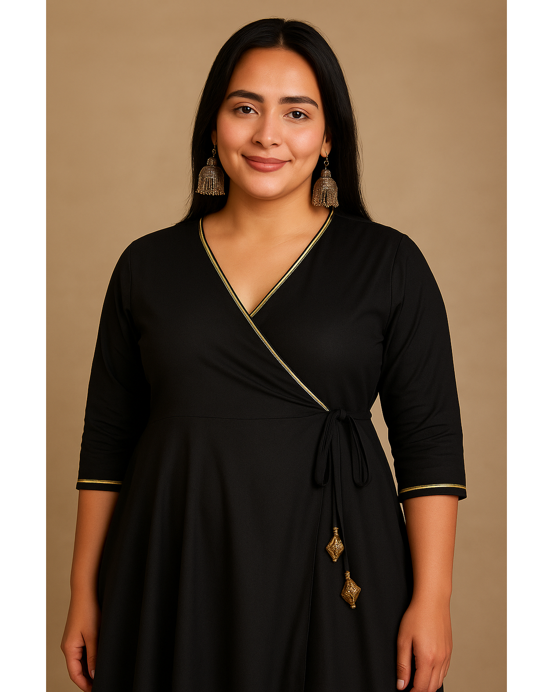 Black Angrakhaa Gheredaar Kurta