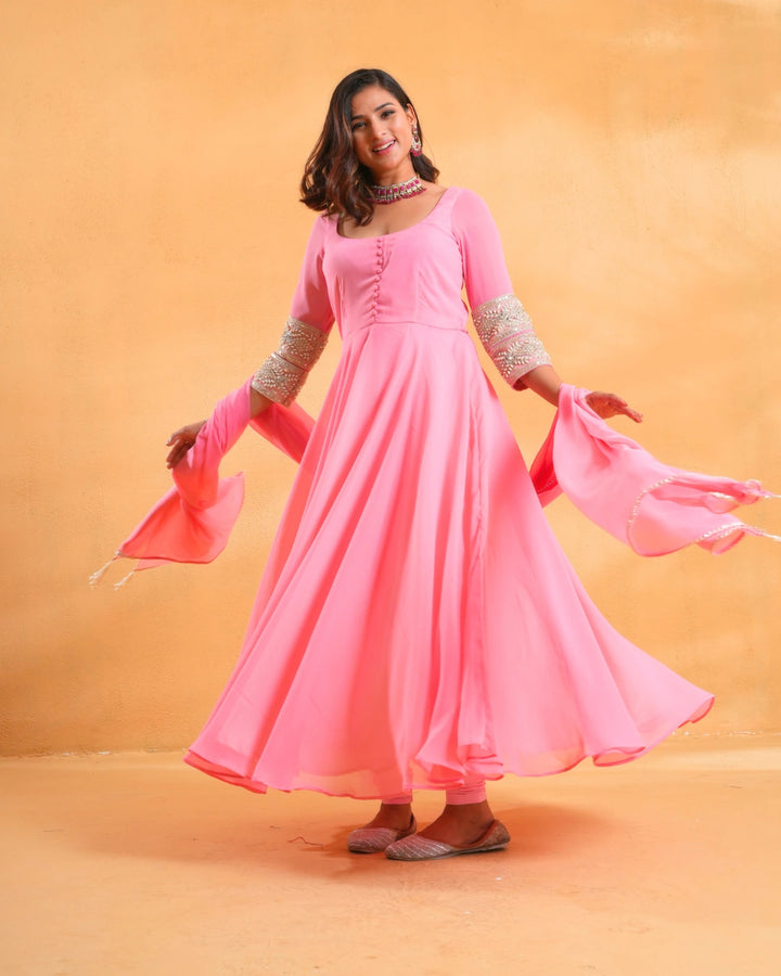 Rose Pink Solid Anarkali Kurta For Women