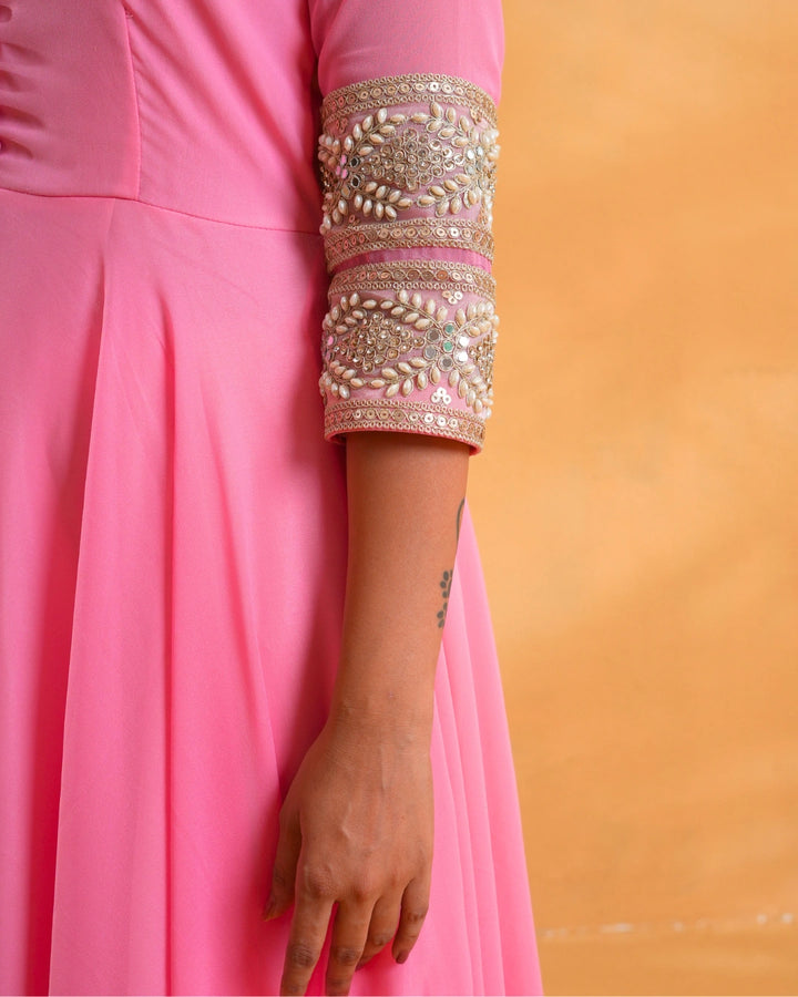 Rose Pink Solid Anarkali Kurta For Women