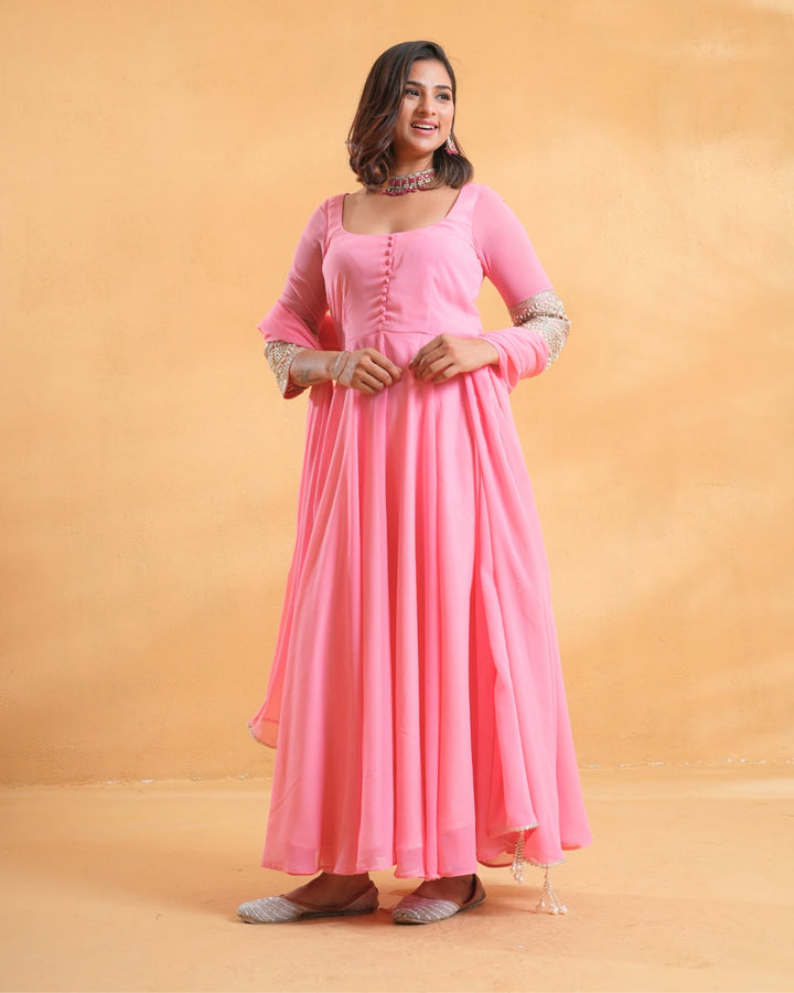 Rose Pink Solid Anarkali Kurta For Women