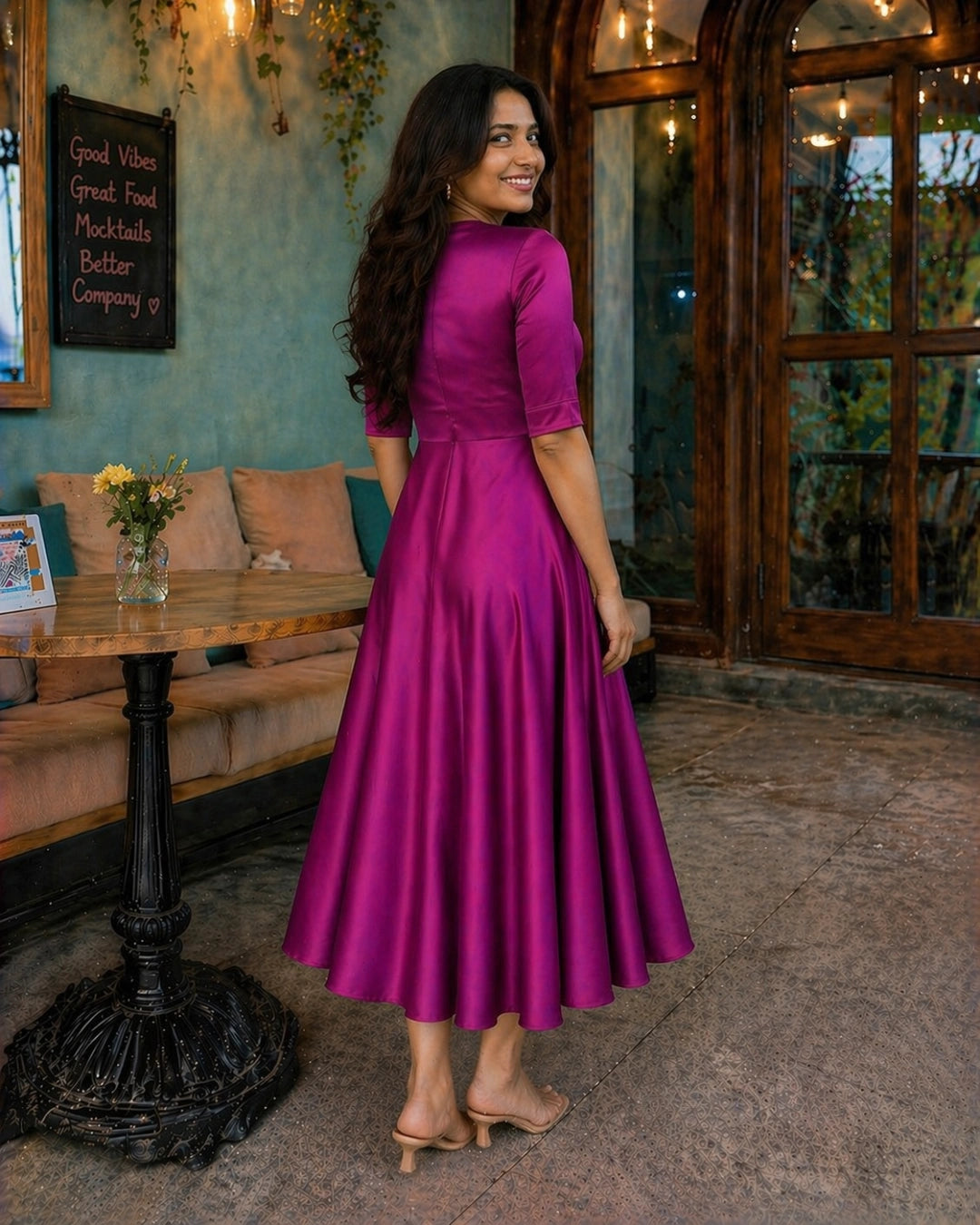 Rougish Plum Flared Midi Dress for Women – The Svaya