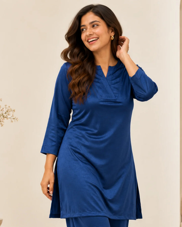 Royal Blue Velvet Straight Kurta
