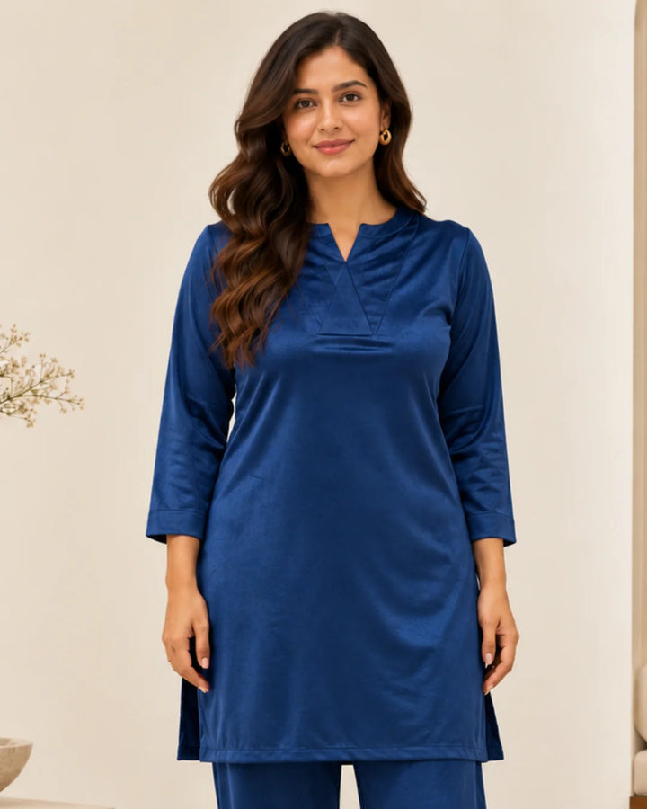 Royal Blue Velvet Straight Kurta